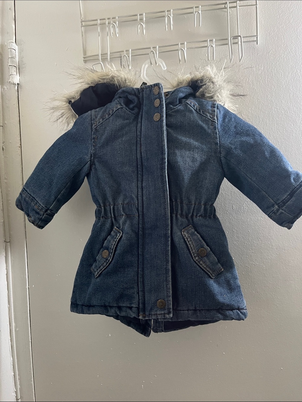 Urban Republic Toddler Blue Denim Hooded Jacket with Faux Fur Trim - Picture 1 of 9